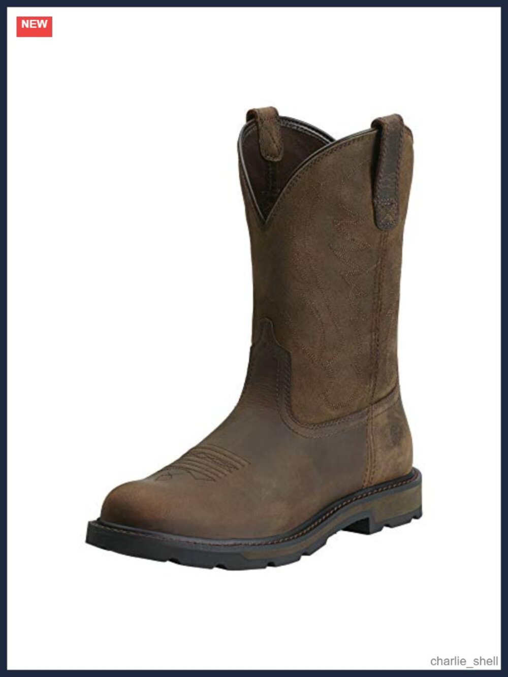 Leather Pull On Work Boot Round Toe Block Heel Mid Calf Construction Farm